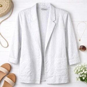 Vintage All Hours  No Close Blazer Jacket White Eyelet Embroidered Lightweight L